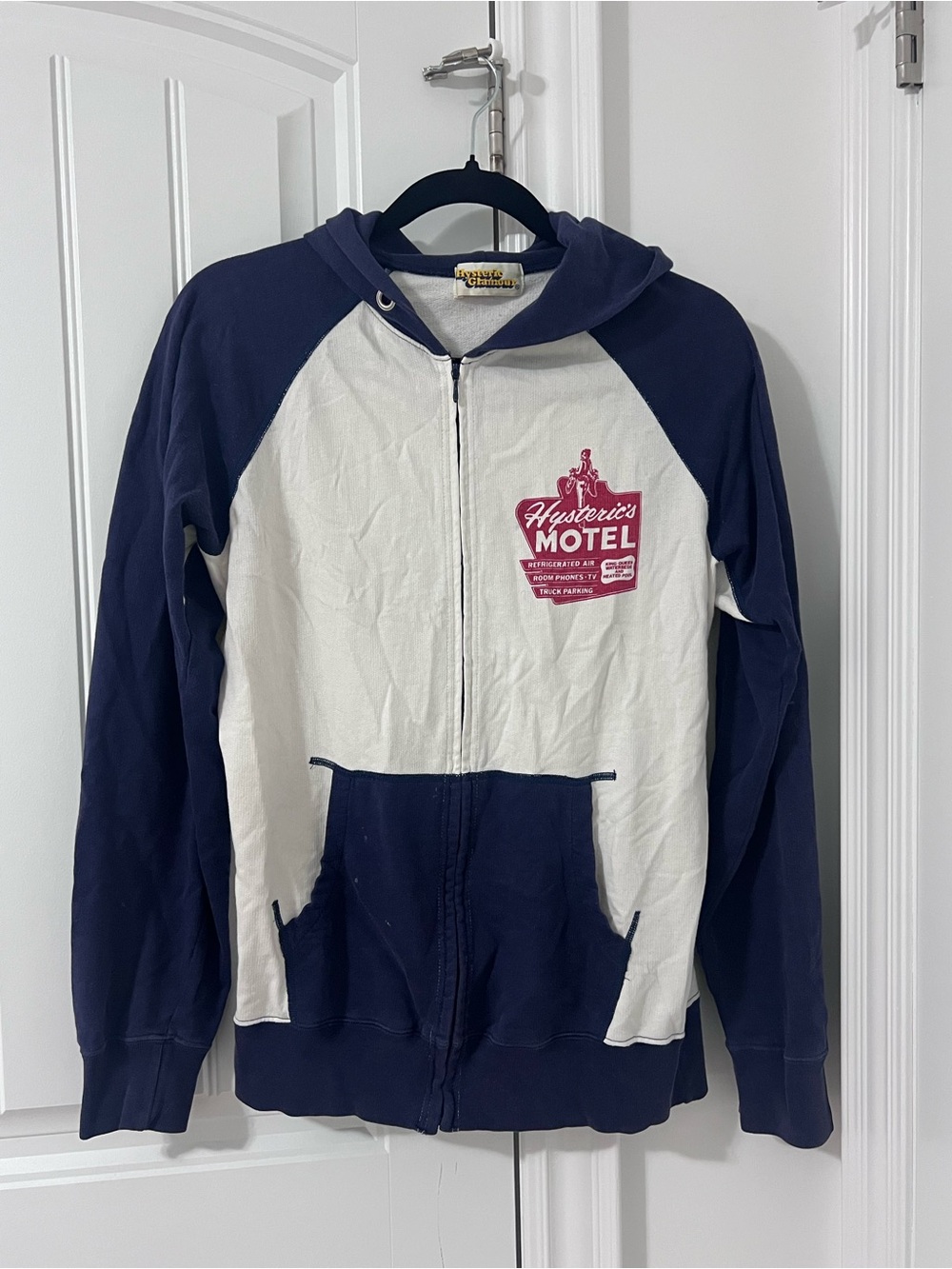 Hysteric Glamour Navy and Cream Two-Tone Zip Hoodie